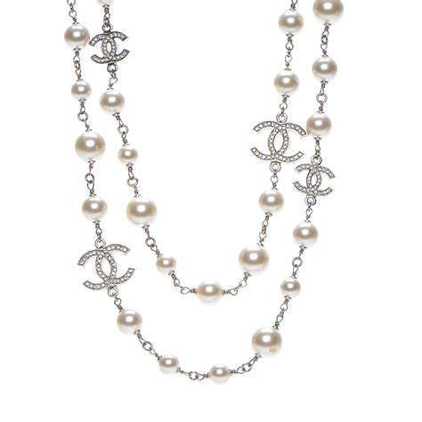 chanel silver cc necklace|chanel necklace pearl price.